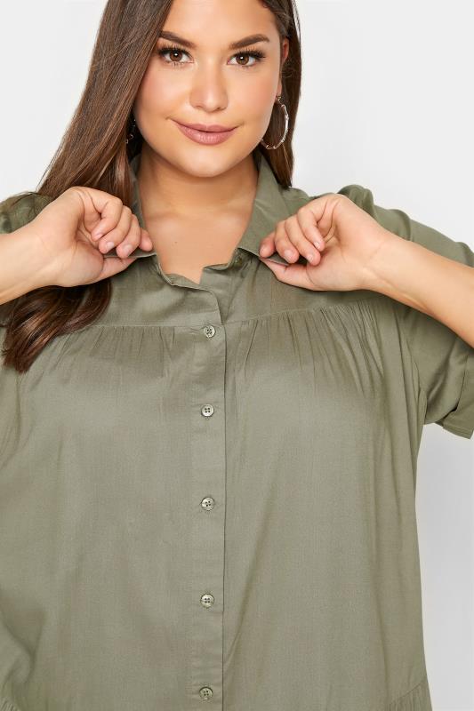 Plus Size Khaki Green Tiered Smock Shirt | Yours Clothing 4