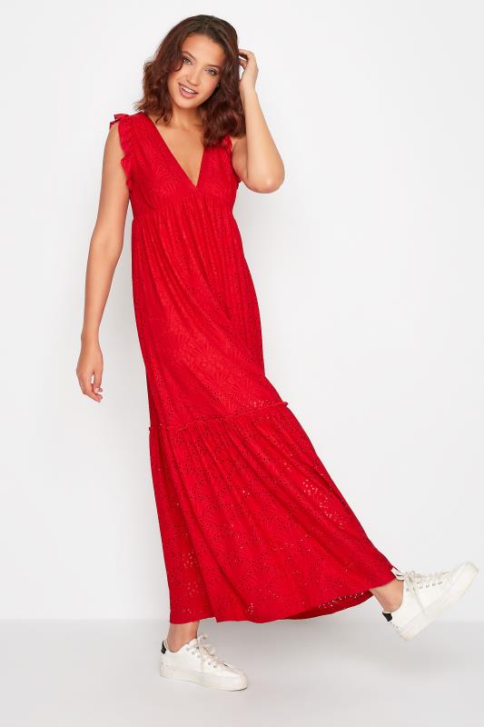 LTS Tall Red Broderie Anglaise Frill Maxi Dress 1