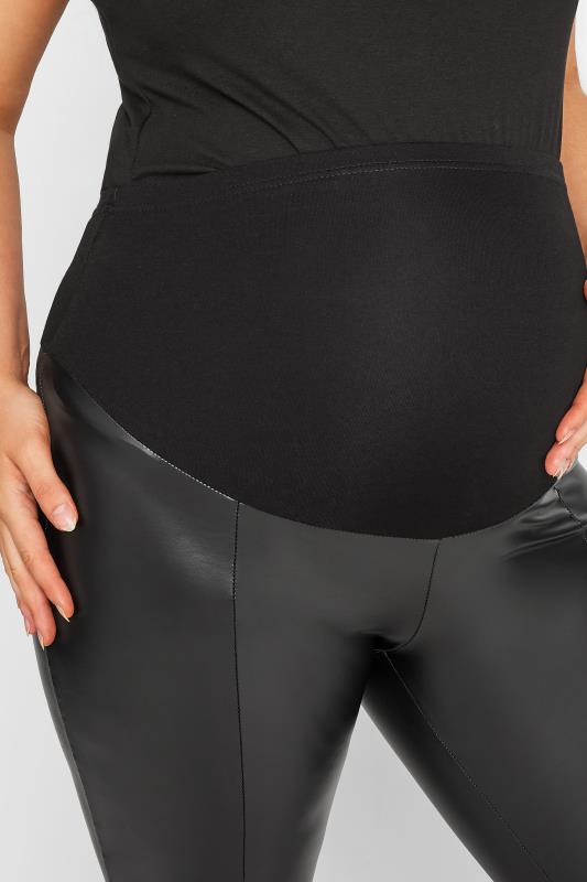 Maternity Black Faux Leather Split Hem Pants