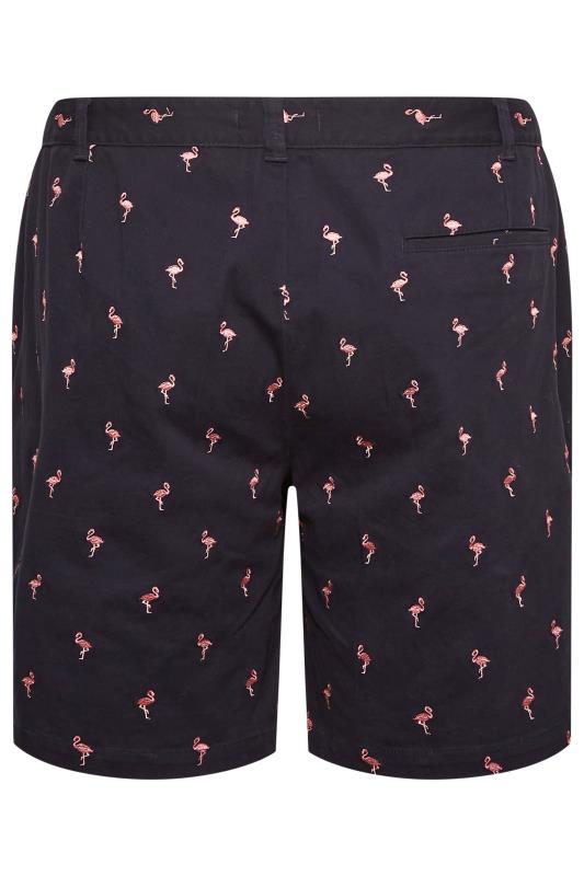 BadRhino Big & Tall Navy Blue Flamingo Embroidered Stretch Chino Shorts | BadRhino 5