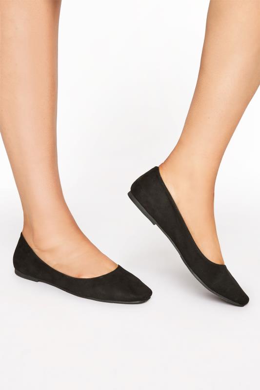 LTS Black Square Toe Ballet Pumps In Standard Fit | Long Tall Sally 1