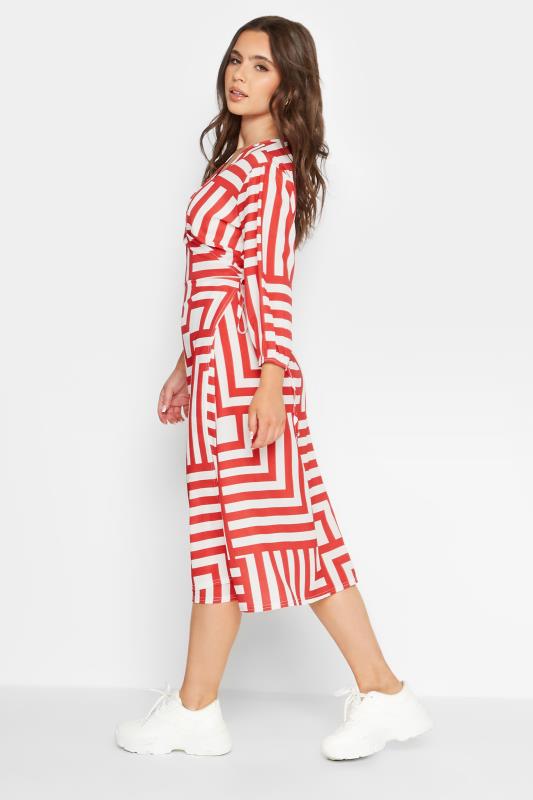 Petite Red Geometric Print Wrap Dress | PixieGirl 2