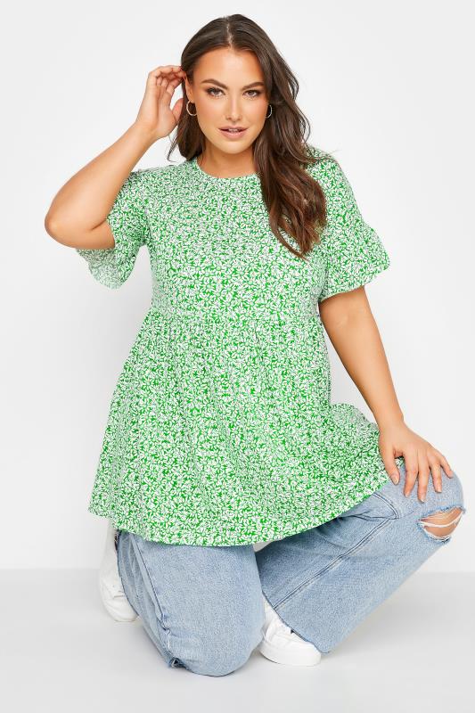LIMITED COLLECTION Curve Green Floral Print Peplum Top 1