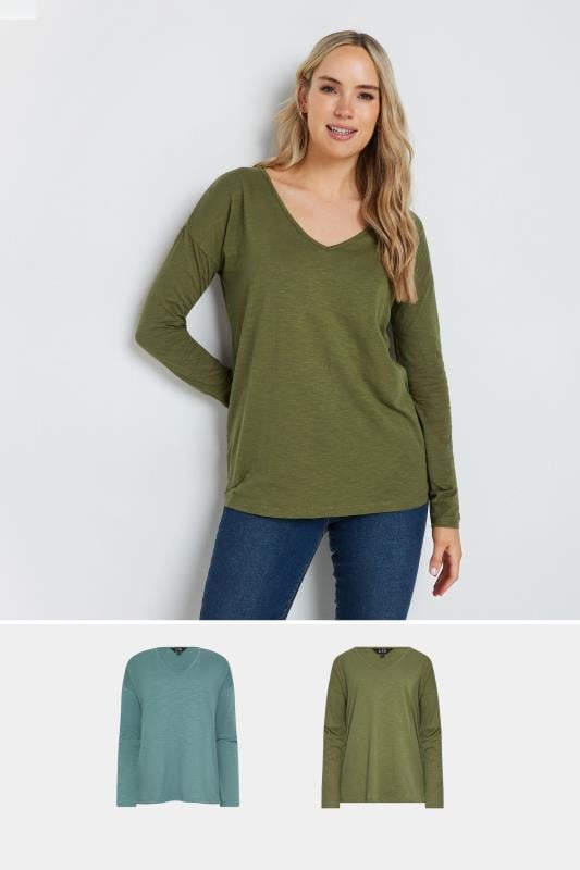 Tall  LTS Tall 2 PACK Khaki Green & Blue Long Sleeve T-Shirts