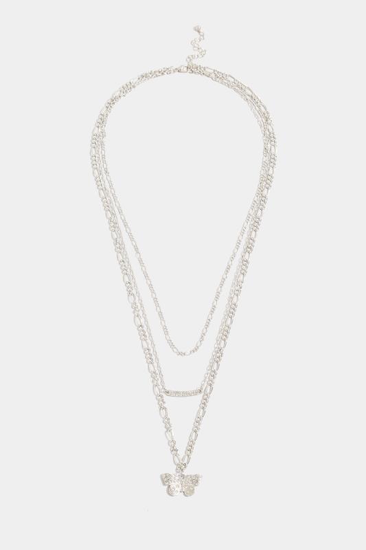 Silver Tone Butterfly Triple Layer Necklace | Yours Clothing 2