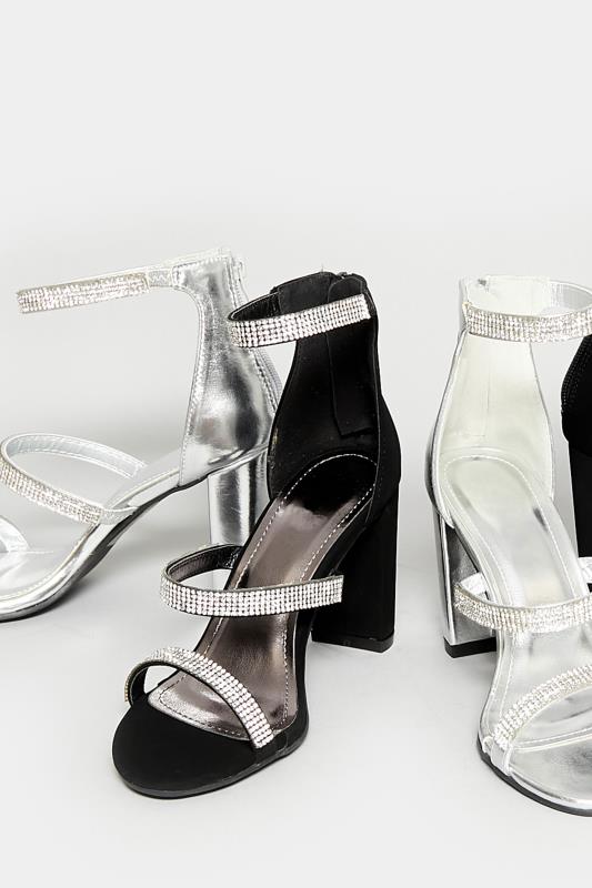 PixieGirl Silver Diamante Multi Strap Heels In Standard D Fit 7