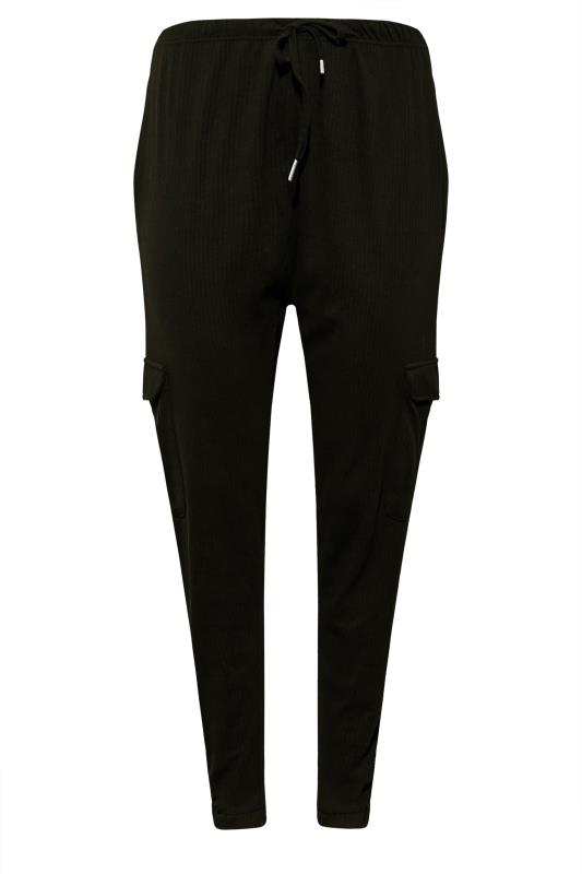 Plus Size Black Ribbed Stretch Cargo Joggers | Yours Clothing 5
