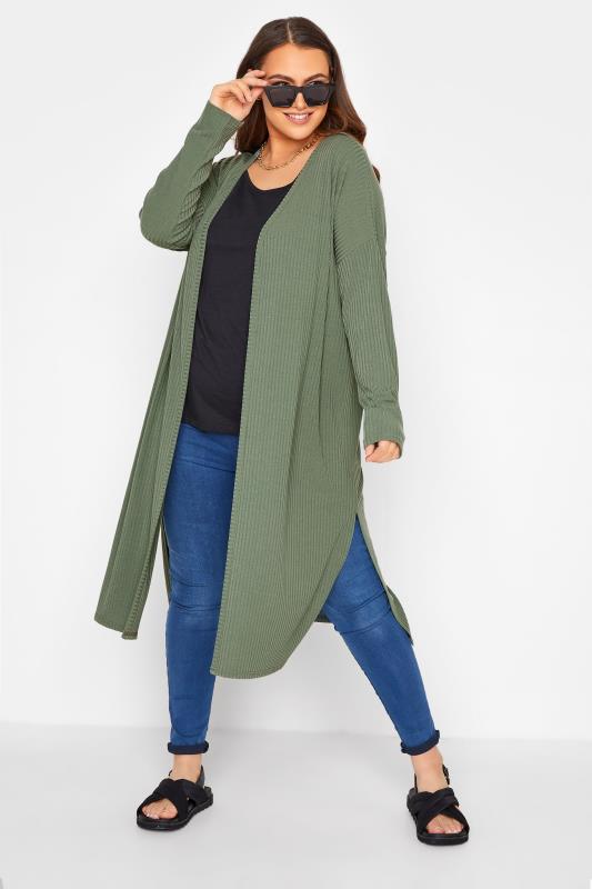 LIMITED COLLECTION Curve Green Ribbed Side Split Cardigan_B.jpg
