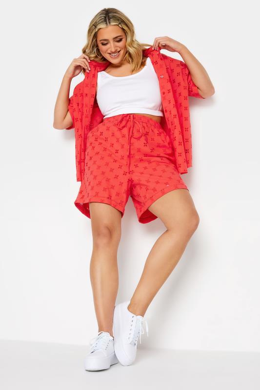 LIMITED COLLECTION Plus Size Coral Orange Broderie Anglaise Shorts | Yours Clothing 4