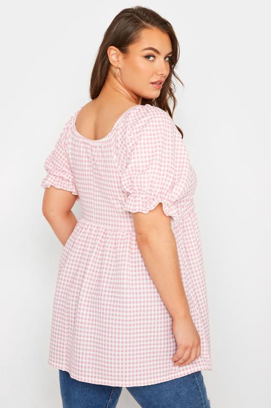 LIMITED COLLECTION Curve Pink & White Gingham Milkmaid Top 3
