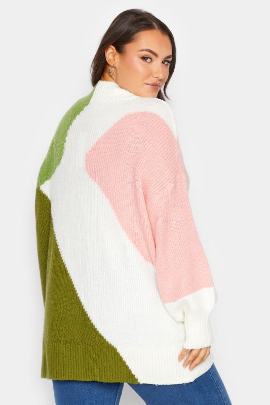 Curve Plus Size Green & Pink Colourblock Knitted Jumper | Yours Clothing  3