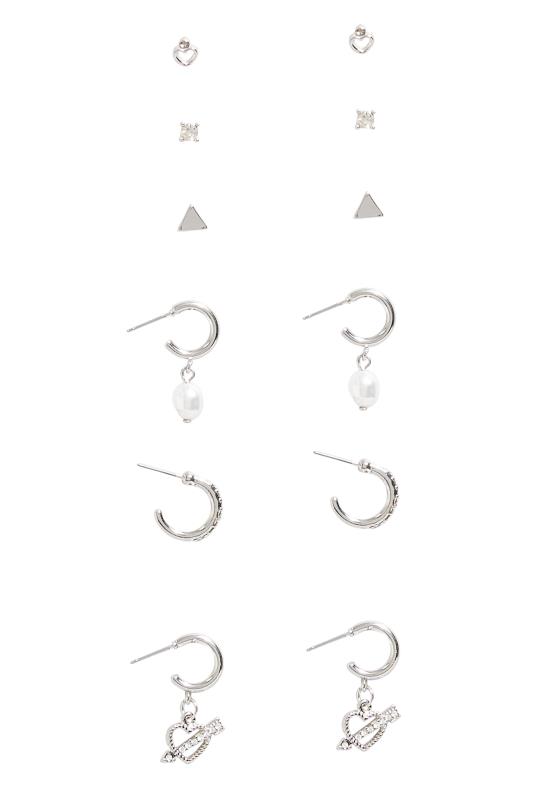 6 PACK Silver Hoop Stud Earrings Set 5