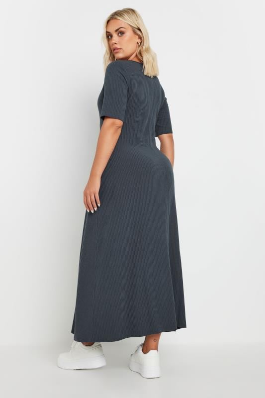 YOURS Plus Size Charcoal Grey Ribbed Maxi Dress | Yours Clothing  4