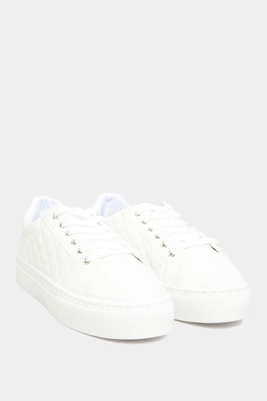 White Quilted Trainers In  Extra Wide EEE Fit | Yours Clothing 2