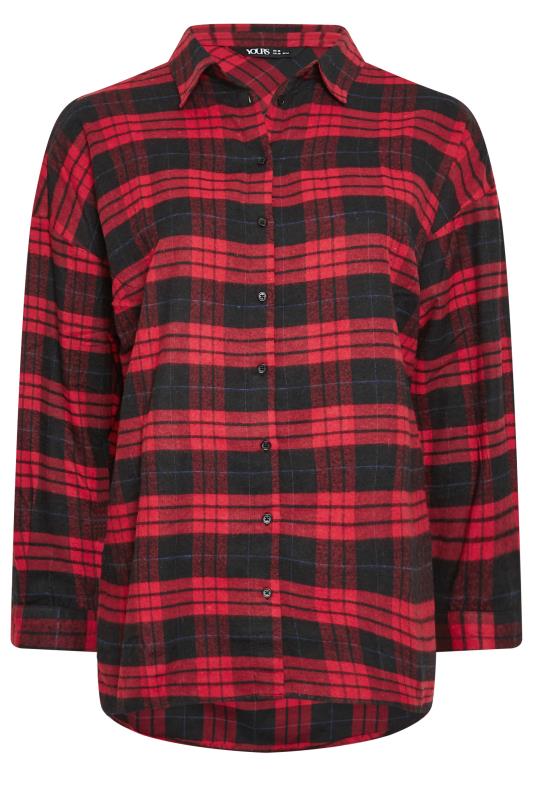 YOURS Curve Red Check Brushed Oversized Boyfriend Shirt 8