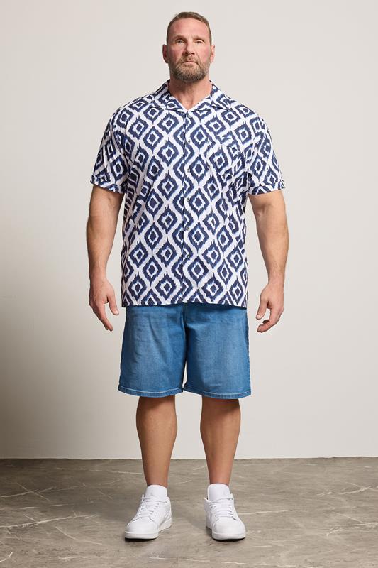 KAM Big & Tall Navy Blue Hawaiian Print Shirt | BadRhino 1