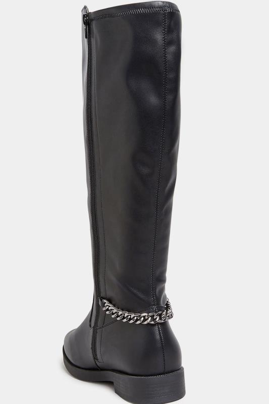 Curve Black Knee High Chain Detail Boots In Wide E Fit & Extra Wide EEE Fit  4
