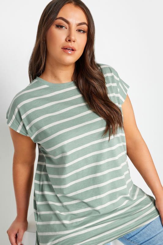 YOURS Plus Size Green & White Stripe Top | Yours Clothing 4