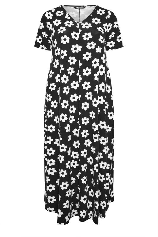 YOURS Plus Size Black Floral Print Pleat Front Maxi Dress | Yours Clothing 5