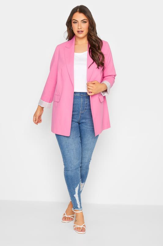 YOURS Plus Size Curve Pink Linen Blend Tailored Blazer | Yours Clothing 3