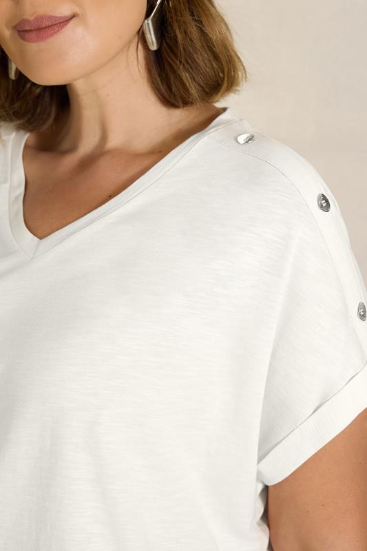 EVANS Plus Size Ivory White Button Shoulder T-Shirt | Evans 4