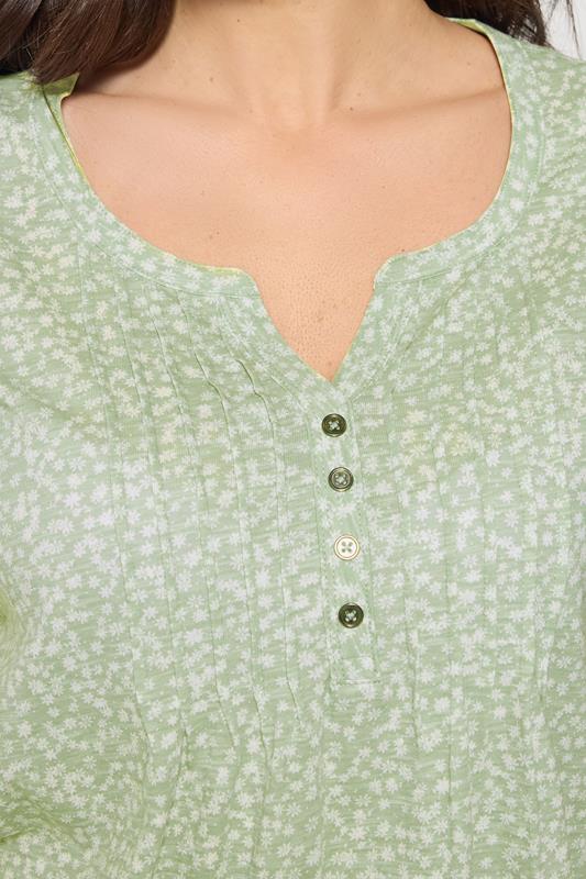 M&Co Sage Green Ditsy Floral Cotton Henley Top | M&Co 4