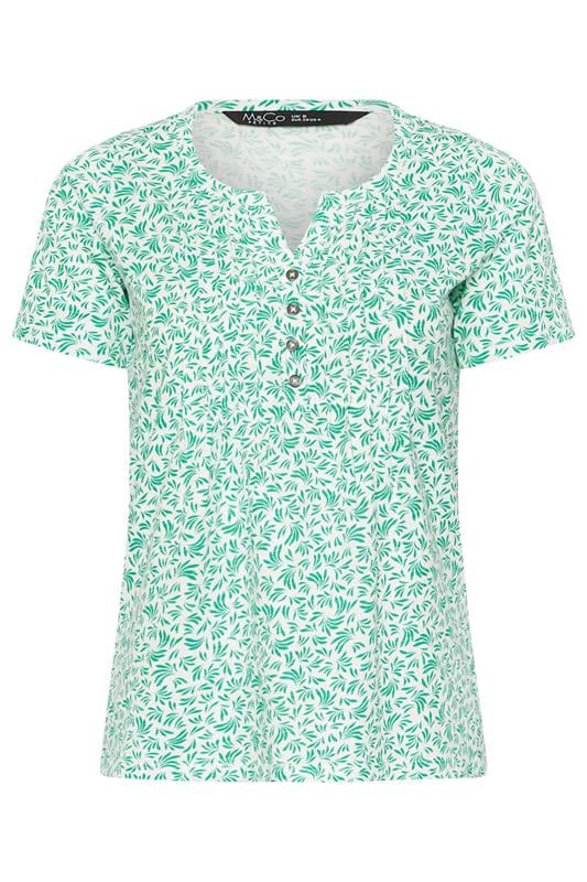 M&Co Petite White & Green Leaf Print Cotton Henley Top | M&Co 5