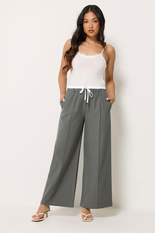  PixieGirl Petite pantalones de pierna ancha gris con cintura en contraste