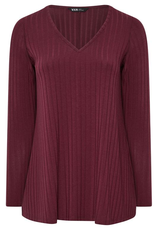  YOURS Curve Red Plunge Neck Ribbed T-Shirt