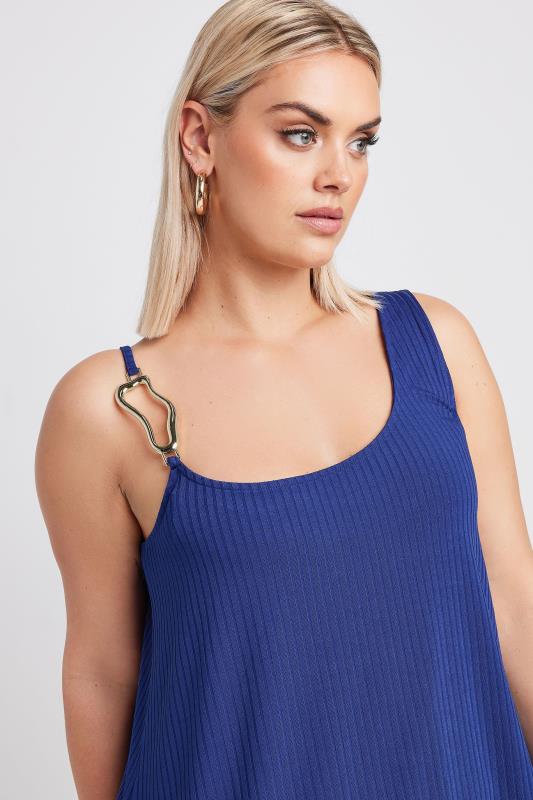LIMITED COLLECTION Plus Size Blue Metal Trim Ribbed Vest Top | Yours Clothing 5
