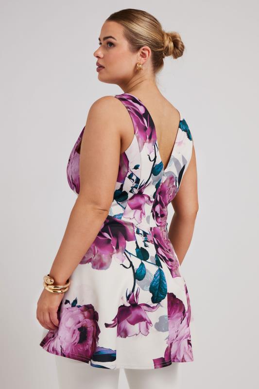 YOURS LONDON Plus Size Pink Floral Print Peplum Top | Yours Clothing 3