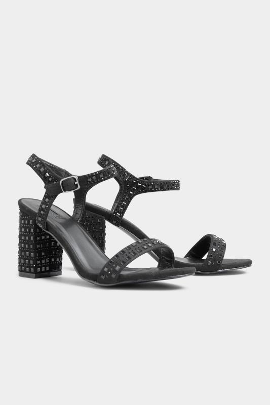  dla puszystych LIMITED COLLECTION Black Diamante Strappy Heels In Extra Wide Fit