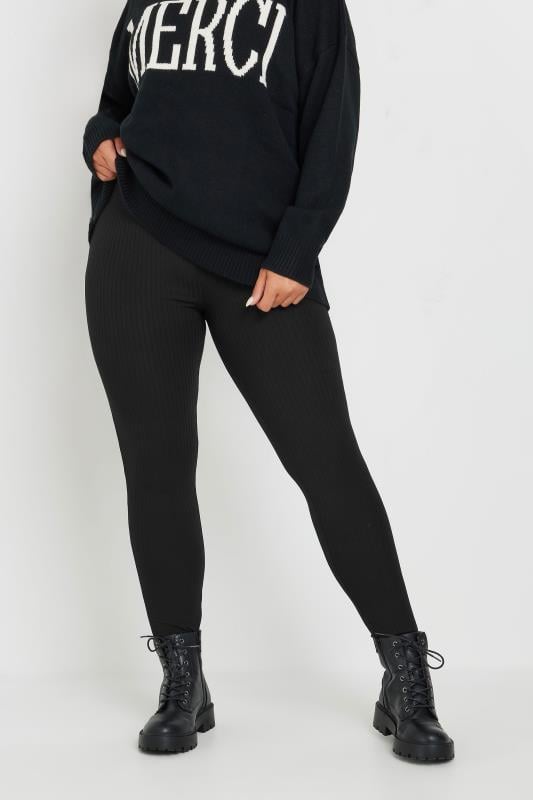 YOURS Plus Size Black Ribbed Leggings | Yours Clothing 1