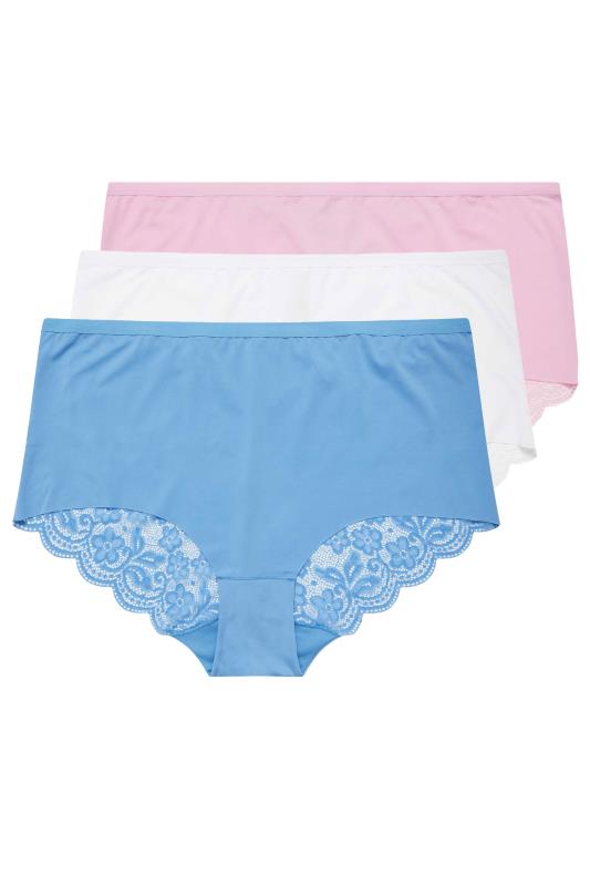 YOURS Plus Size 3 PACK Blue & Pink Lace High Waisted Full Briefs | Yours Clothing 8