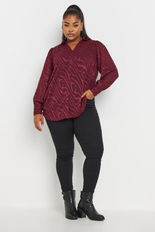 YOURS Plus Size Burgundy Red Burnout Mesh Shirt | Yours Clothing 2