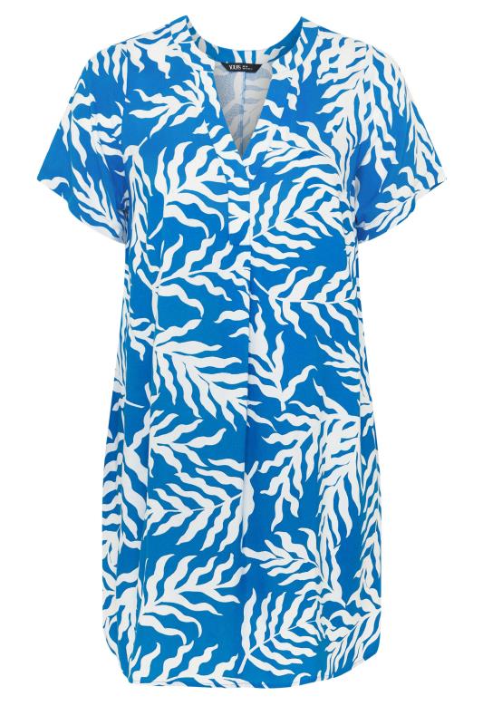 YOURS Plus Size Blue Leaf Print Tunic Dress | Yours Clothing 5