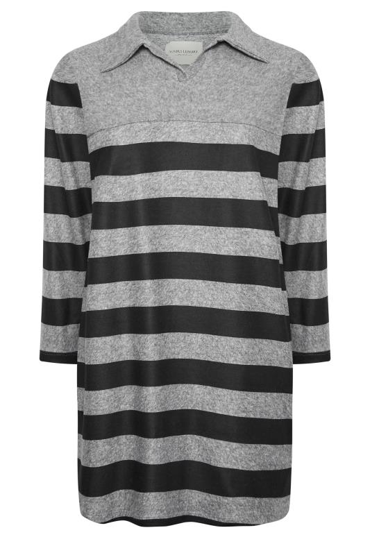 YOURS LUXURY Curve Grey Stripe Open Collar Soft Touch Dress | Yours Clothing 8