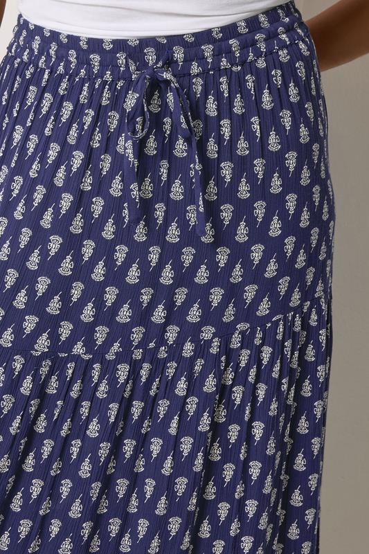 M&Co Navy Blue Aztec Print Tiered Maxi Skirt | M&Co 5