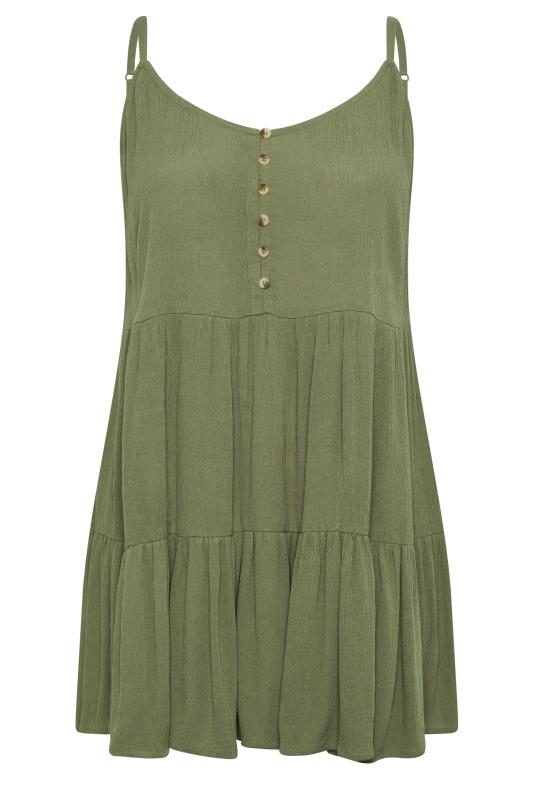 YOURS Plus Size Khaki Green Crinkle Tiered Vest Top | Yours Clothing 5