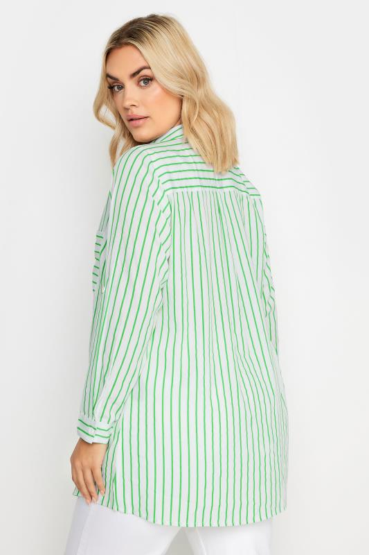 YOURS Plus Size Green & White Stripe Print Boyfriend Shirt | Yours Clothing 4
