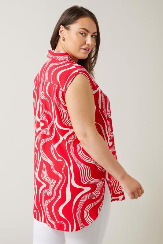 EVANS Plus Size Red Abstract Print Sleeveless Shirt | Evans 3