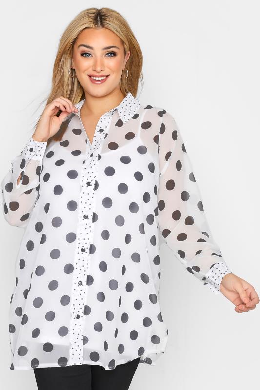 YOURS LONDON Plus Size White Polka Dot Boyfriend Shirt | Yours Clothing 1