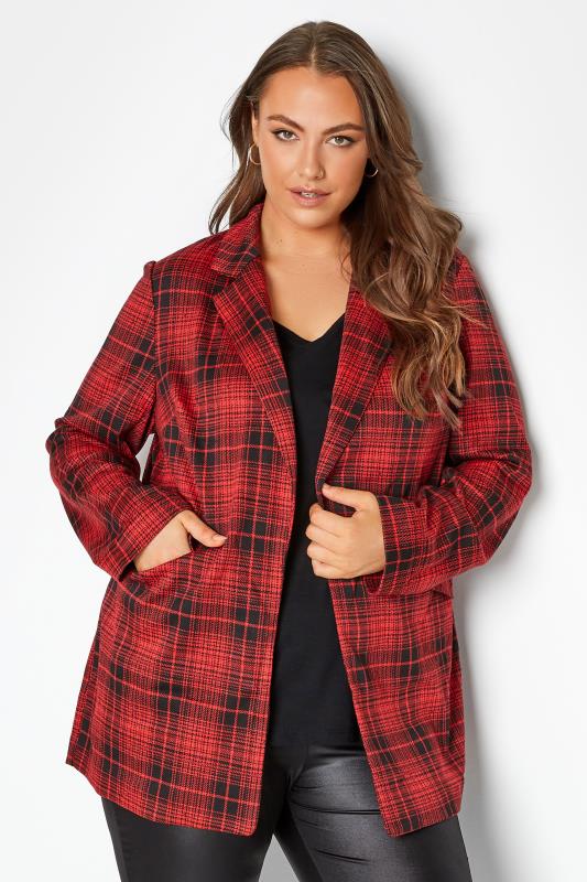 Plus Size Red Check Blazer Jacket | Yours Clothing 4