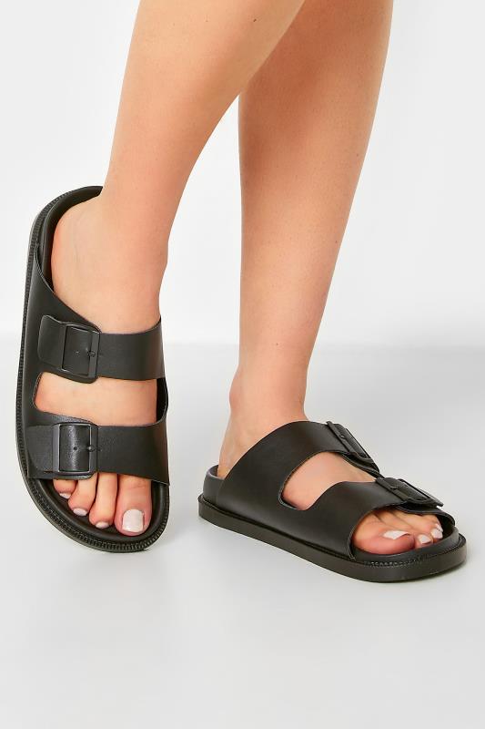 PixieGirl Black Two Buckle Sandals In Standard Fit | PixieGirl  1