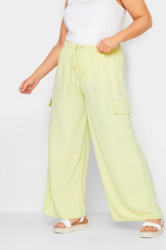  YOURS Curve Lime Green Wide Leg Crepe Cargo Trousers