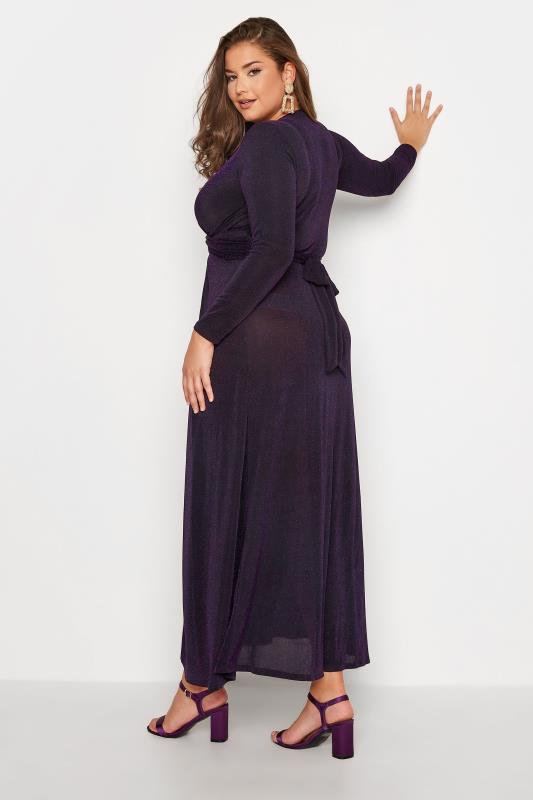 YOURS LONDON Plus Size Black & Purple Glitter Maxi Dress | Yours Clothing 3