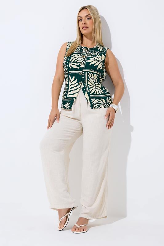 LIMITED COLLECTION Plus Size Green Palm Leaf Waistcoat | Yours Clothing 1