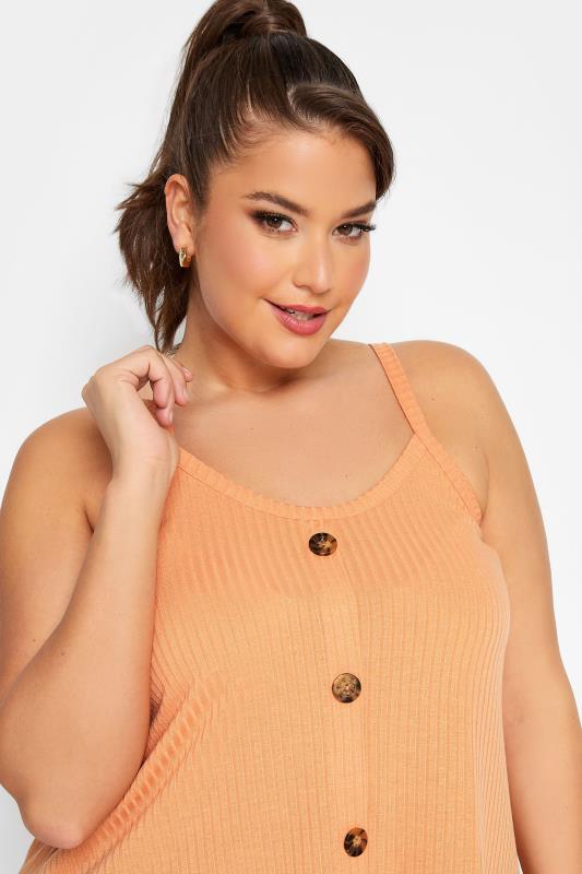 LIMITED COLLECTION Plus Size Orange Ribbed Button Cami Vest Top | Yours Clothing  4