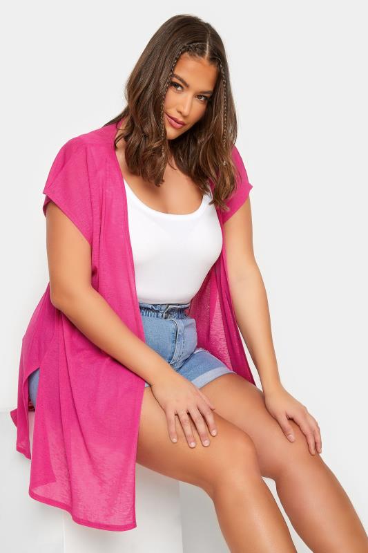LIMITED COLLECTION Plus Size Pink Textured Kimono Cardigan | Yours Clothing 1