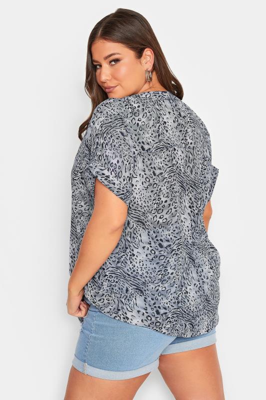 YOURS Plus Size Grey Animal Print Half Placket Shirt | Yours Clothing 3